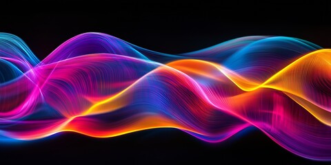 Poster - Colorful Wavy Neon Light Abstract Background with Flowing Movements : Generative AI
