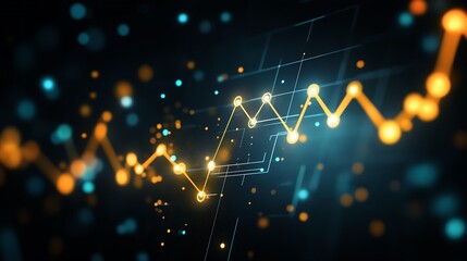 Aufkleber - Abstract Glowing Yellow and Blue Digital Financial Graph Illustration : Generative AI