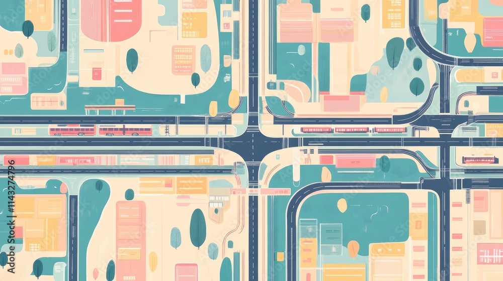 public transit map flat design front view urban planning animation ...