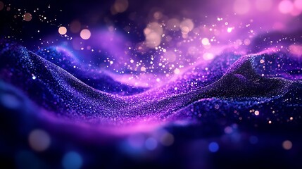 Poster - Magical Purple and Pink Glittering Waves Resembling Cosmic Ocean : Generative AI