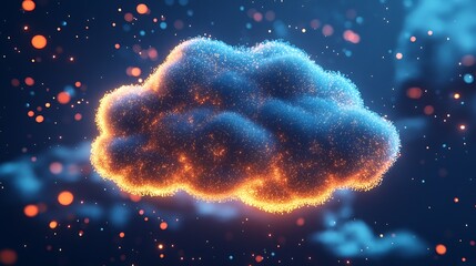 Aufkleber - Vibrant Abstract Cloud Visualization with Dynamic Digital Particles and Starry Effect : Generative AI