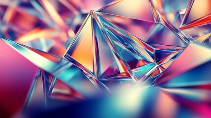 Poster - Colorful 3D Abstract Geometric Prism Patterns Creating a Dynamic Futuristic Design with Vibrant Neon Splashes : Generative AI
