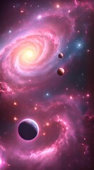 Wall Mural - Amazingly colorful galaxy in outer space, with swirling, sparkling stars, vibrant nebulae in pinks, blues, and purples, and a glowing, radiant core