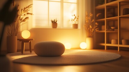 Poster - Sunlit Minimalist Living Space with Tranquil Decor Elements : Generative AI