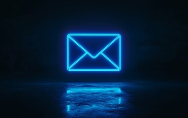 Poster - Neon Blue Envelope Icon Symbolizing Modern Digital Communication On Dark Background : Generative AI