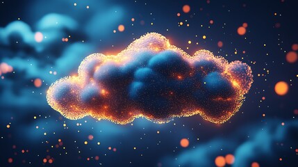 Poster - Abstract Dramatic Dark Cloud with Glowing Particles in Night Sky : Generative AI
