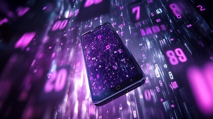 Aufkleber - Smartphone in Abstract Purple Digital Environment Illustrating Modern Communication and Innovation : Generative AI
