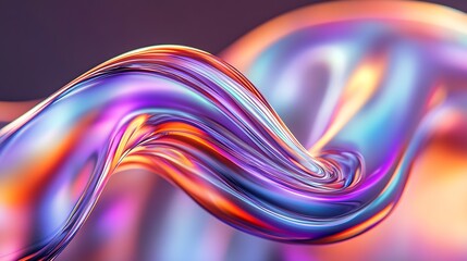 Aufkleber - Trendy 3D Abstract Waves with Iridescent Colors and Flowing Forms in Digital Illustration : Generative AI