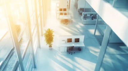 Aufkleber - Bright Open-Plan Office Interior with Modern Furniture Reflecting a Professional and Productive Work Environment : Generative AI