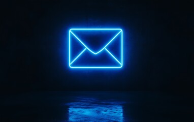 Poster - Bright Neon Blue Envelope Icon Illuminated Against a Dark Background for Futuristic Design : Generative AI