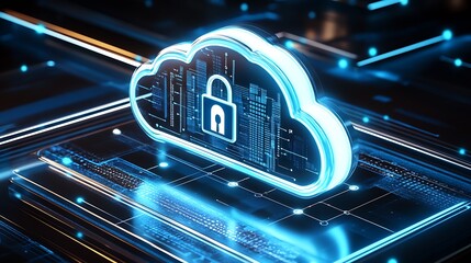 Poster - Advanced Cloud Technology with Security Lock Symbol on Digital Circuit Board : Generative AI