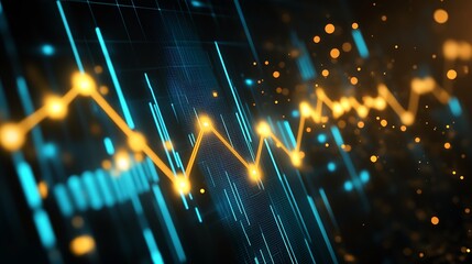 Aufkleber - Futuristic Abstract Yellow and Blue Financial Visualization : Generative AI