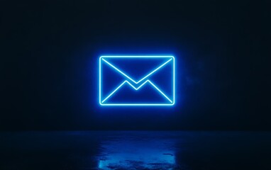 Wall Mural - Futuristic Neon Blue Envelope Symbol for Digital Communication On Dark Background : Generative AI