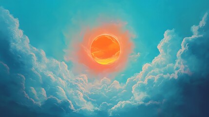 Wall Mural - Orange Celestial Body Amidst Blue Cloudscape