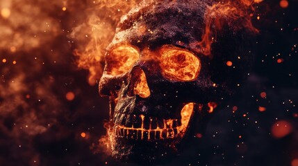 Poster - A fiery skull surrounded by flames and embers, evoking a sense of danger and intensity.