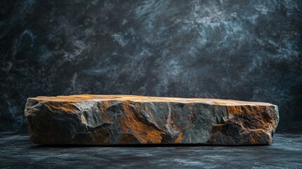 Poster - A flat, textured stone on a dark background, showcasing natural colors and patterns.