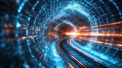 Aufkleber - A futuristic tunnel with glowing lights, suggesting speed and advanced technology.