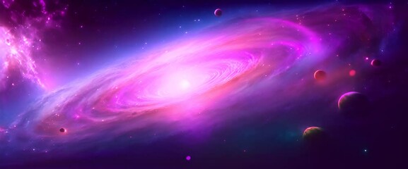 Wall Mural - Amazingly colorful galaxy in outer space, with swirling, sparkling stars, vibrant nebulae in pinks, blues, and purples, and a glowing, radiant core
