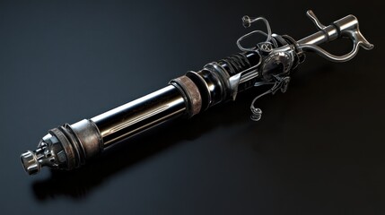Poster - A futuristic, metallic device resembling a sci-fi weapon or tool.