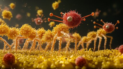 Poster - Colorful and Intricate Representation of Microscopic Cells in a Vibrant Biological Environment