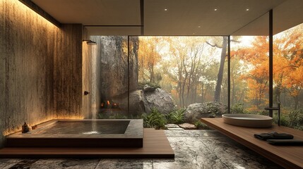 Canvas Print - Modern Minimalist Bathroom Design with Stunning Nature Views