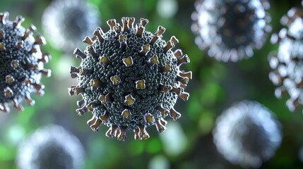 Poster - Close-Up View of Virus Particles in a Colorful Microscopic Environment with Green Background