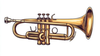 Wall Mural - illustration of a brass cornet illustrated from the front, set against a white background for graphic applications.