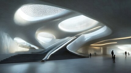 Aufkleber - A modern architectural space featuring sleek lines, large skylights, and an inviting atmosphere.