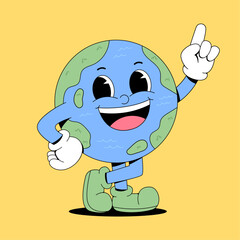 retro cartoon earth mascot