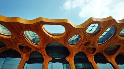 Aufkleber - A modern architectural structure featuring organic shapes and open spaces.