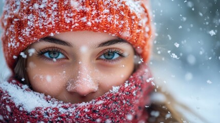 Wall Mural - Portrait snow outdoors photo.