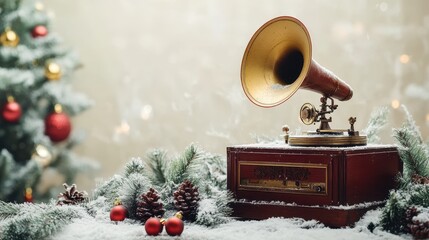 Wall Mural - Christmas music white background electronics gramophone.