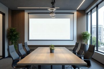 Mock up projector screen Presentation interior conference room Business meeting Office building