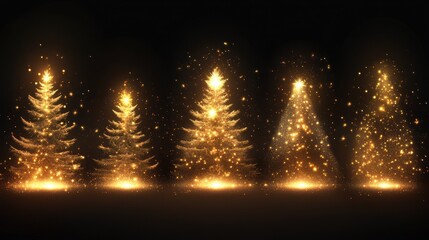 Poster - png glowing christmas tree light effect element set, transparent background