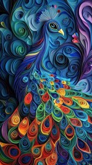  Vibrant Peacock Depicted In Intricate Paper Roll Art