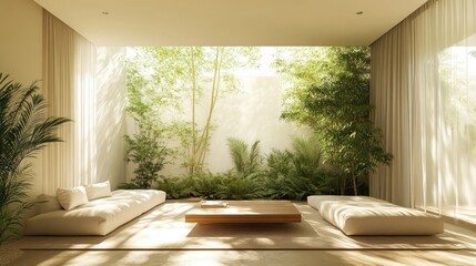 Poster - Minimalist Home Interior with Sunlight and Plants