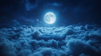 Poster - A serene night scene featuring a bright moon over a sea of clouds.