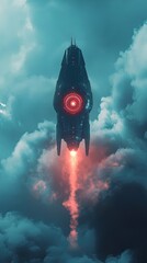 Wall Mural - futuristic spaceship ascending through cloudy skies