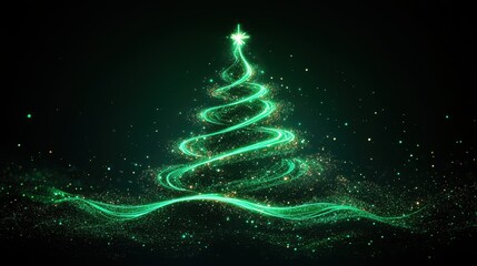 Poster - green neon christmas tree isolated on black