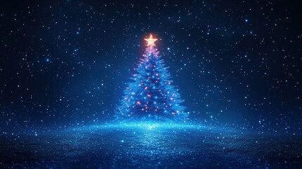 Poster - png starry christmas tree glowing blue celebration.