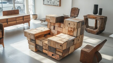 Wall Mural - upcycled furniture showcases inventive designs made from reimagined materials, highlighting creativi
