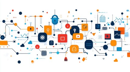 Poster - futuristic design of smart contracts on a white background, featuring intertwined blockchain technol