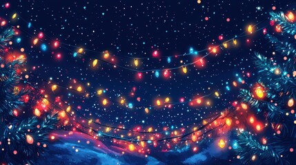 Poster - christmas lights garlands background illustration generated by ai