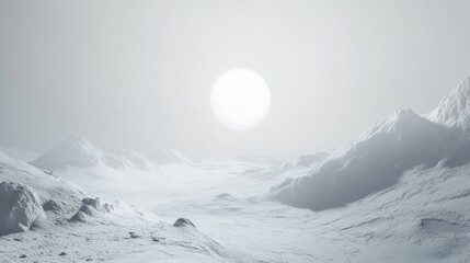 Poster - A serene, snowy landscape illuminated by a bright sun, evoking a sense of tranquility.