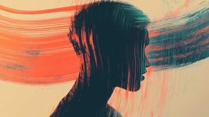 Poster - A silhouette of a person with abstract brush strokes in vibrant colors.