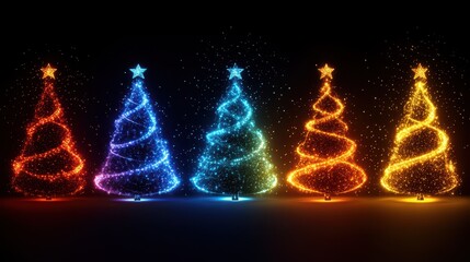 Poster - png glowing christmas tree light effect element set, transparent background