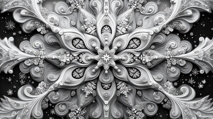 Poster - intricate black and white snowflake illustrations