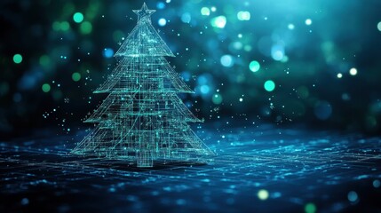 Poster - christmas tree blueprint on blue background
