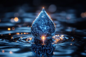 Poster - Blue Water Drop Icon with Binary Code for Environmental Monitoring and Resource Management in Hydrology and Sustainable Conservation
