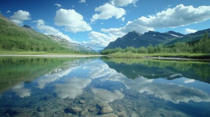 Sticker - Mountain Lake Reflection with Clear Sky